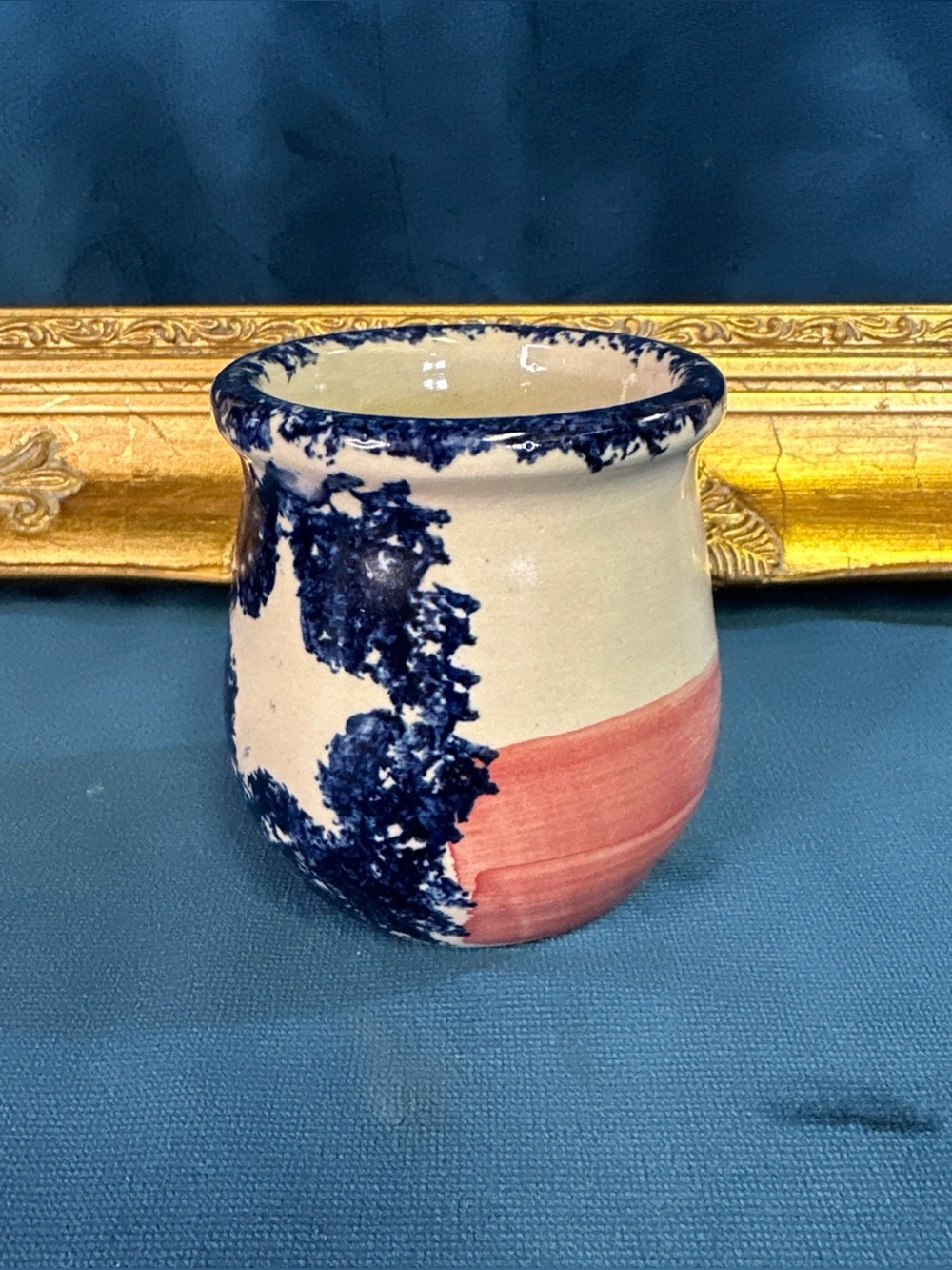 Marshall Brand Pottery small Crock Vase Texas Flag 3.5" Hand Painted
